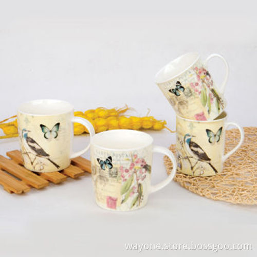 Fine China Mug, Bird/Butterfly Design, Fashion Shape and Design, Available in 12oz Volume